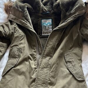 TNA Khaki Parka with Faux Fur Trim